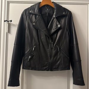 BCBG Maxazria Black Leather Jacket, Size M
